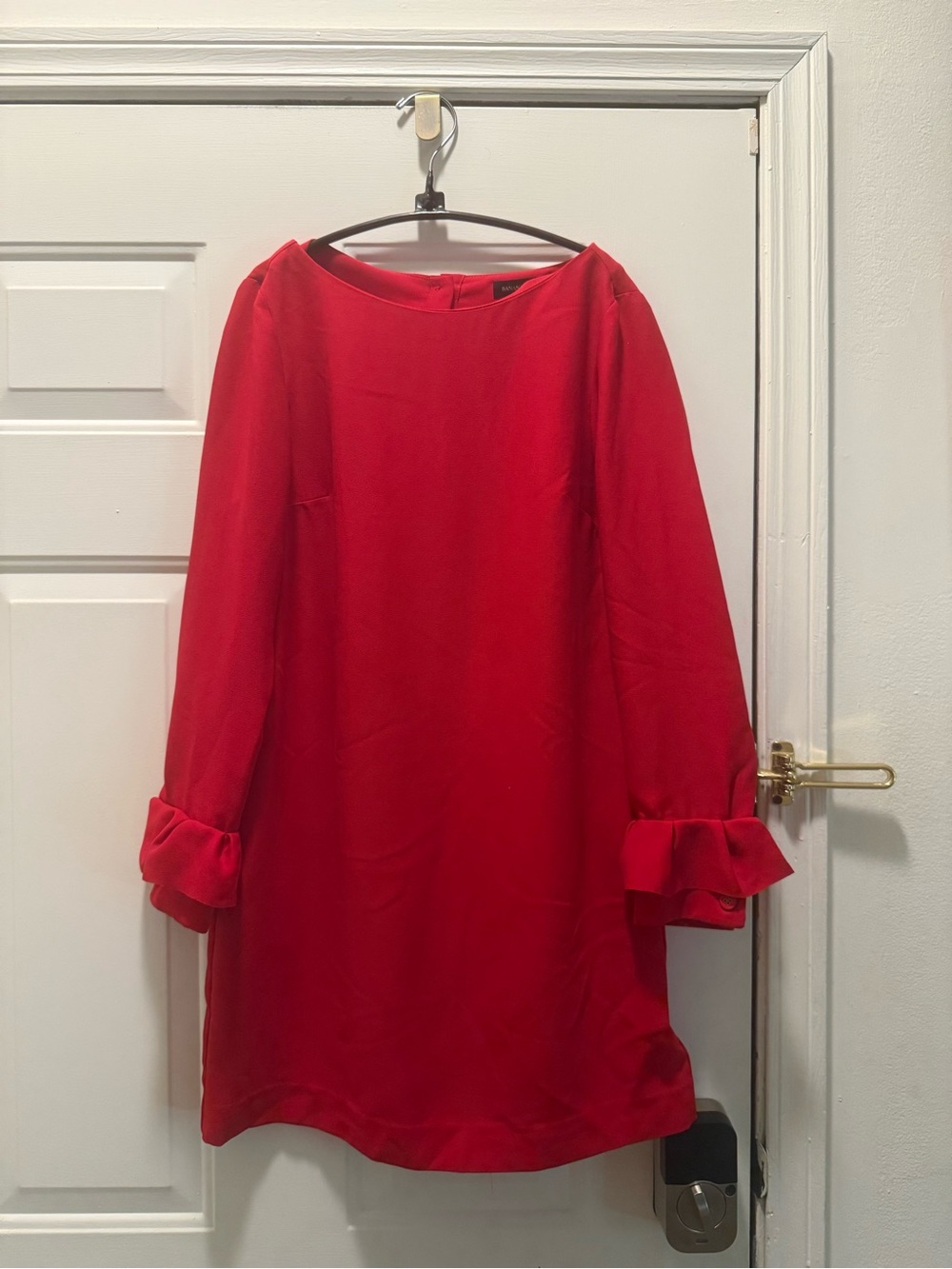 Banana Republic Red Long-Sleeve Shift Dress with Cuffed Sleeves Like New